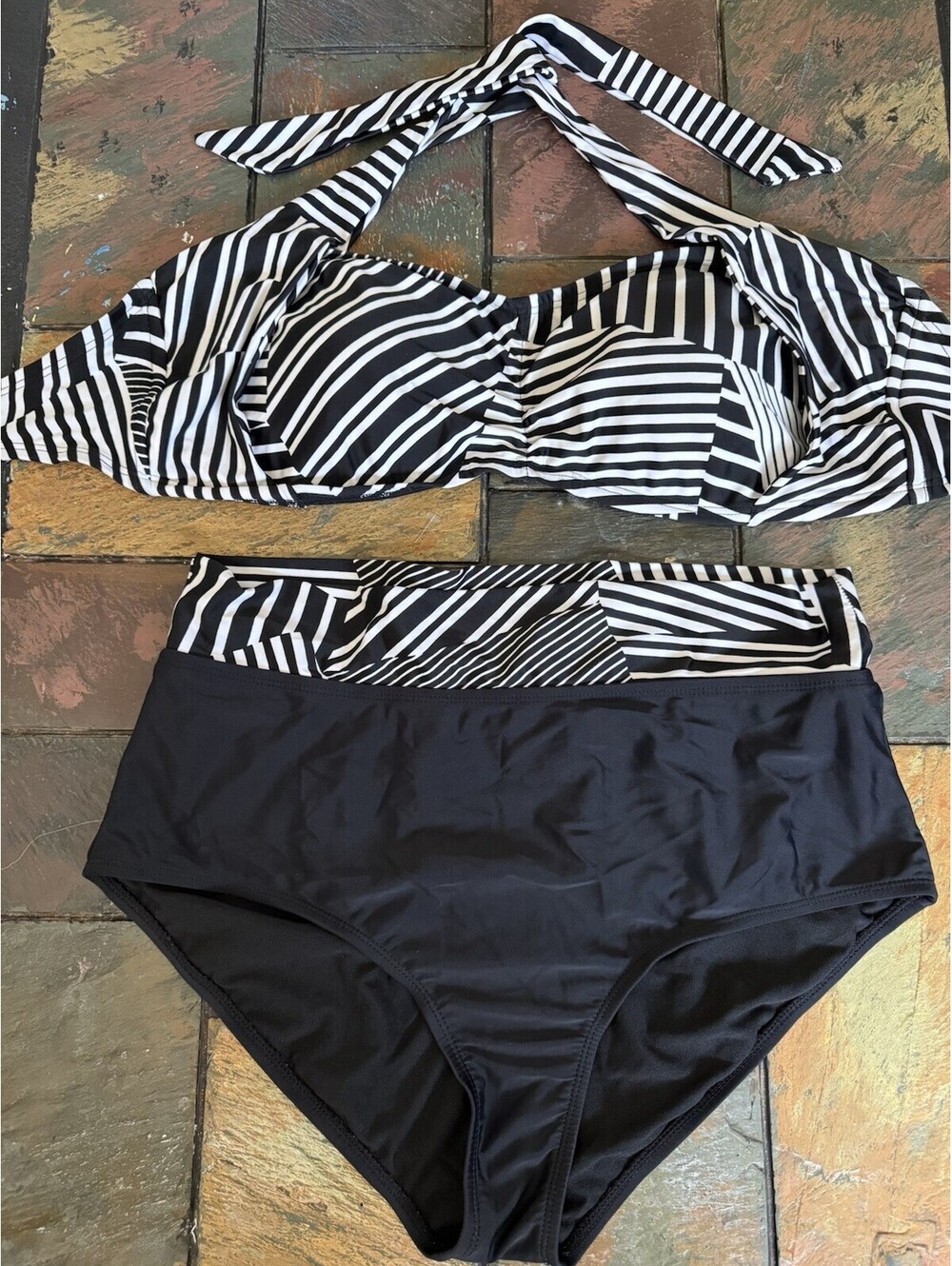 Swimsuits For All Sexy Women's 18 Black White High Waist Bikini SwimSuit 2pc